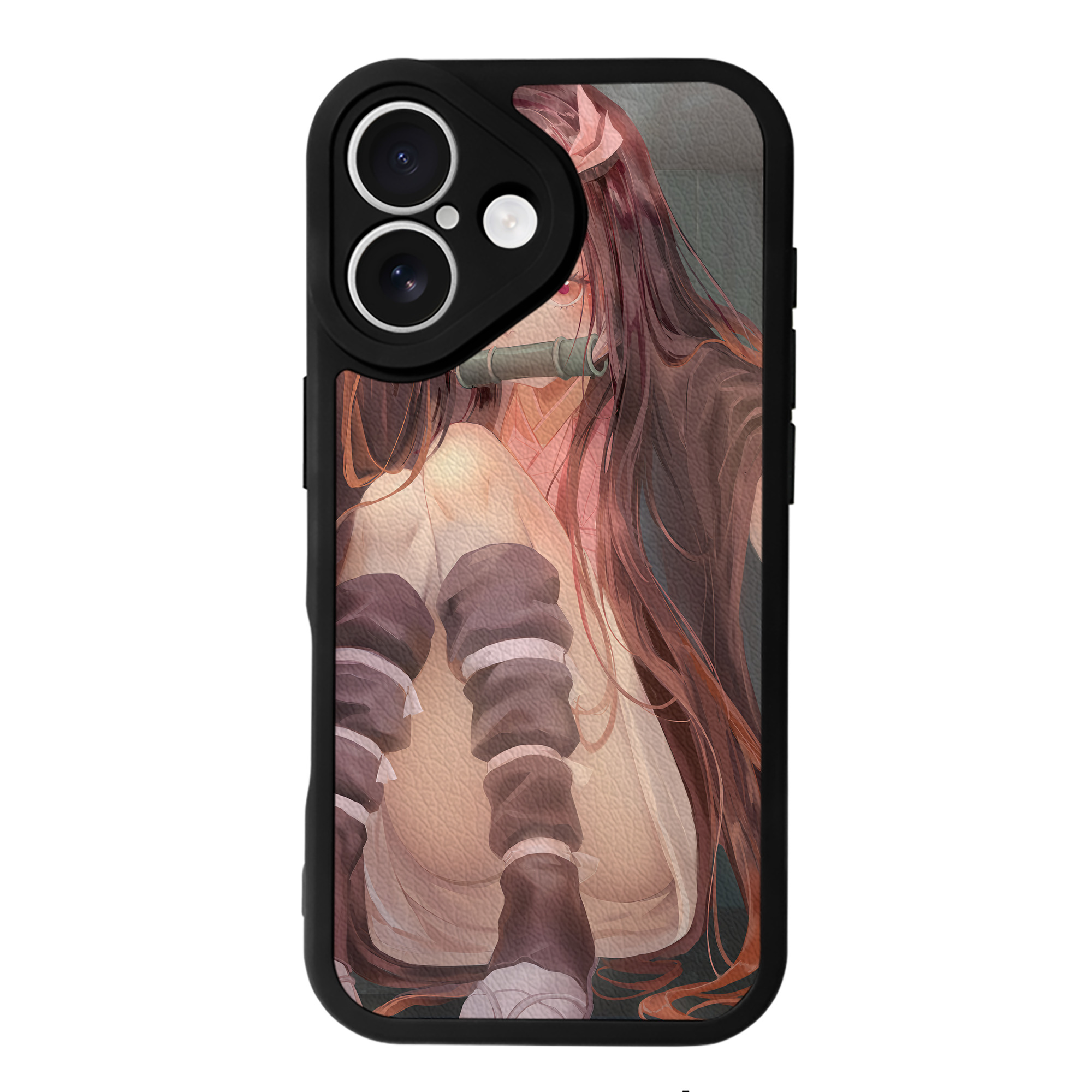 （画像用） 鬼滅の刃（きめつのやいば）竈門 禰󠄀豆子／かまど ねずこ Kamado Nezuko 【iPhone 16シリーズ対応】シリコンスマホケース（レザー調） 材質：シリコン
